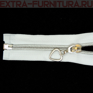 Молния спираль декор Т5 85см цв.белый/серебро (сердце)