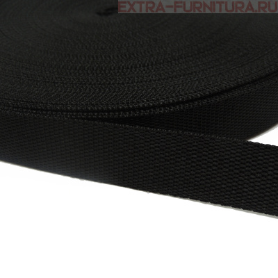 Стропа шир.25мм (+/-2мм) , цв. чёрный, уп.50м*12уп ,Б, пл. 10,2 гр/м